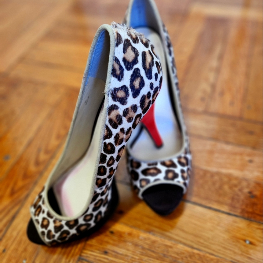 Enzo Angiolini calf skin, cheetah print platform heels